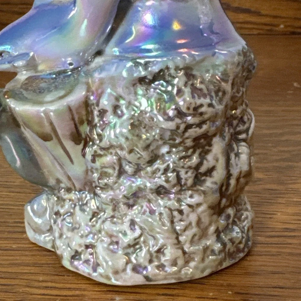 Vintage Pair Iridescent Dolphin Ocean Ceramic Vases 7.5